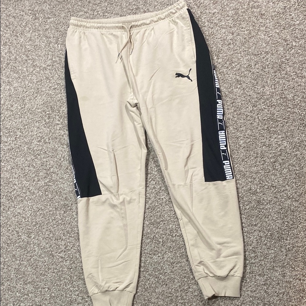 Puma Beige Joggers with Black Accents